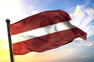 Latvia 3D rendering flag waving isolated sky and cloud background photo