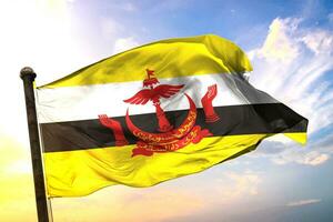 File Brunei 3D rendering flag waving isolated sky and cloud background photo