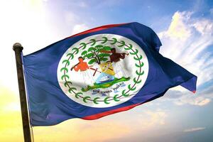 Belize 3D rendering flag waving isolated sky and cloud background photo