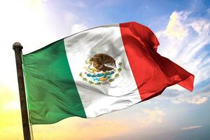 Mexico3D rendering flag waving isolated sky and cloud background photo