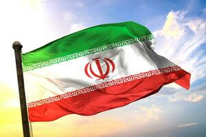 Iran 3D rendering flag waving isolated sky and cloud background photo