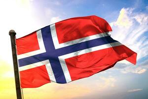 Norway 3D rendering flag waving isolated sky and cloud background photo