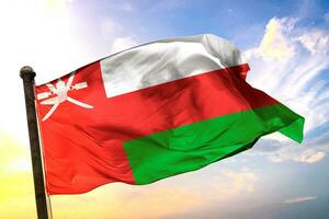 Oman 3D rendering flag waving isolated sky and cloud background photo