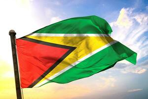 Guyana 3D rendering flag waving isolated sky and cloud background photo