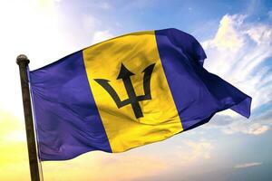 Barbados 3D rendering flag waving isolated sky and cloud background photo