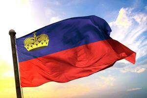 Liechtenstein 3D rendering flag waving isolated sky and cloud background photo