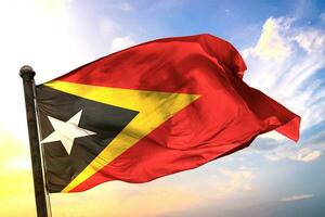 File Timor-Leste 3D rendering flag waving isolated sky and cloud background photo