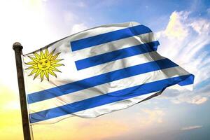 Uruguay 3d representación bandera ondulación aislado cielo y nube antecedentes foto