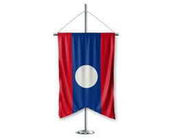 Loas up pennants 3D flags on pole stand support pedestal realistic set and white background. - Image photo