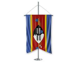 Swazilend up pennants 3D flags on pole stand support pedestal realistic set and white background. - Image photo