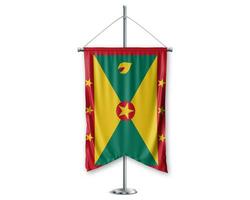 Grenada up pennants 3D flags on pole stand support pedestal realistic set and white background. - Image photo