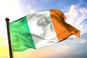 Ireland 3D rendering flag waving isolated sky and cloud background photo