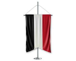 Yemen up pennants 3D flags on pole stand support pedestal realistic set and white background. - Image photo