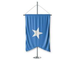 Somalia up pennants 3D flags on pole stand support pedestal realistic set and white background. - Image photo