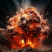 photorealistic image of the explosion. smoke and flames in the explosion, military action. AI generated photo