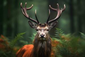 Free Red deer on the green background during the deer Generative AI photo