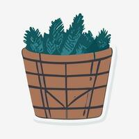 Pine tree in basket doodle icon, illustration. photo