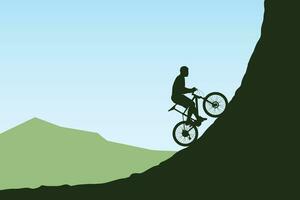 bicicleta jinete en montañas vector