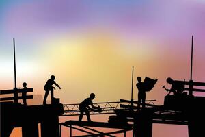 builders silhouette at sunset vector