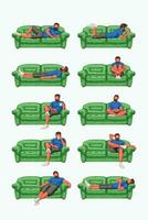 man on couch set vector