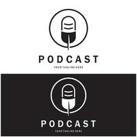 podcast logo with microphone and earphone audio, radio waves. for studio, talk show, chat, information sharing, interview, multimedia and web. vector