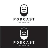 podcast logo with microphone and earphone audio, radio waves. for studio, talk show, chat, information sharing, interview, multimedia and web. vector