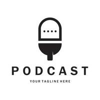podcast logo with microphone and earphone audio, radio waves. for studio, talk show, chat, information sharing, interview, multimedia and web. vector