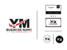 Ym Brush Letter Logo, Alphabet YM Logo Icon With Business Card vector