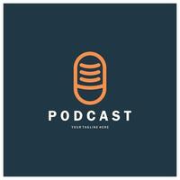 podcast logo with microphone and earphone audio, radio waves. for studio, talk show, chat, information sharing, interview, multimedia and web. vector
