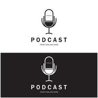podcast logo with microphone and earphone audio, radio waves. for studio, talk show, chat, information sharing, interview, multimedia and web. vector