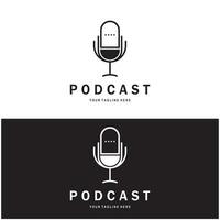 podcast logo with microphone and earphone audio, radio waves. for studio, talk show, chat, information sharing, interview, multimedia and web. vector