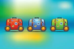 three suitcases with wheels vector