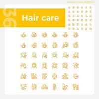 Pixel perfect gradient icons collection representing haircare, thin line orange illustration. vector