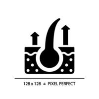 2d píxel Perfecto pelo pérdida glifo estilo icono, aislado vector, cuidado del cabello sencillo negro silueta ilustración. vector