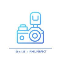 2D pixel perfect gradient camera icon, isolated vector, thin line blue illustration representing journalism. vector