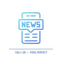 2D pixel perfect gradient mobile news icon, isolated vector, thin line blue illustration representing journalism. vector