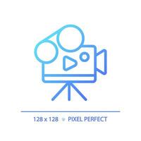 2D pixel perfect gradient video camera icon, isolated vector, thin line blue illustration representing journalism. vector