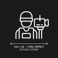 2D pixel perfect editable white cameraman icon, isolated vector, thin line illustration representing journalism. vector