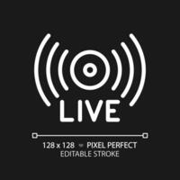 2D pixel perfect editable white live stream icon, isolated vector, thin line illustration representing journalism. vector