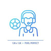 2D pixel perfect gradient sport newscaster icon, isolated vector, thin line blue illustration representing journalism. vector