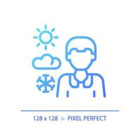 2D pixel perfect gradient weather newscaster icon, isolated vector, thin line blue illustration representing journalism. vector