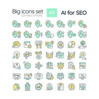 2D editable line icons set representing AI for SEO, isolated vector, linear illustration. vector