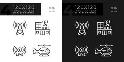 Pixel perfect dark and light simple icons collection representing journalism, editable thin linear illustration. vector