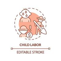 Child labor red concept icon. Human rights. Third world country. Forced labour. Farm industry. Social issue. Round shape line illustration. Abstract idea. Graphic design. Easy to use vector