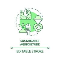 Sustainable agriculture green concept icon. Eco friendly farming. Soil health. Water management. Growing plants. Round shape line illustration. Abstract idea. Graphic design. Easy to use vector