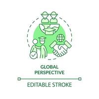 Global perspective green concept icon. International collaboration. Agricultural science. Higher education. Study abroad. Round shape line illustration. Abstract idea. Graphic design. Easy to use vector