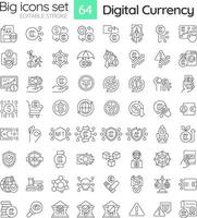 2D editable black big line icons set representing digital currency, isolated vector, linear illustration. vector