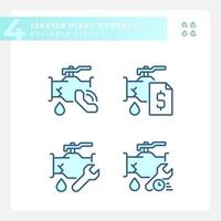 Pixel perfect blue icons set representing plumbing, editable thin line illustration. vector