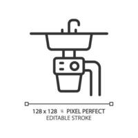 2D pixel perfect editable black sink icon, isolated vector, thin line illustration representing plumbing. vector