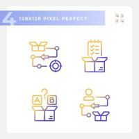 Pixel perfect icons set of product management, gradient thin line illustration. vector